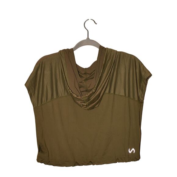 TLF $48 Green Short Sleeve Rise Crop Hoodie Breathable Mesh Adjustable Hem Large - Picture 2 of 3